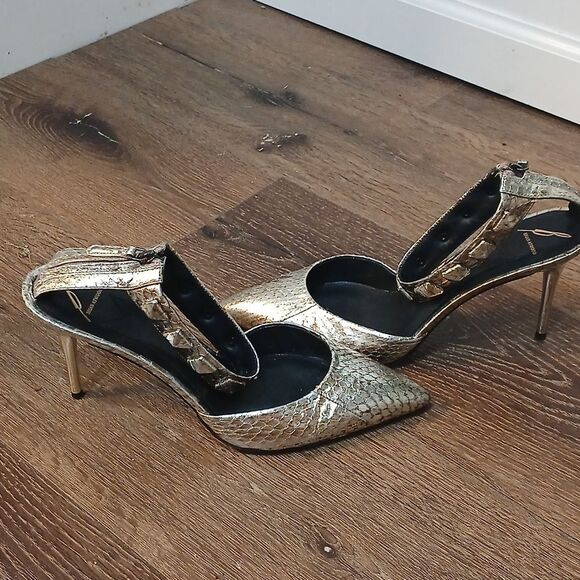 Brian Atwood Gold Snakeskin Ankle Strap Heels Mercada - Picture 4 of 7